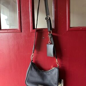 Chic Black Crossbody Bag with Gold Accents